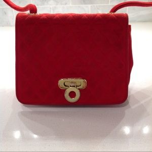 Red suede Escada crossbody purse